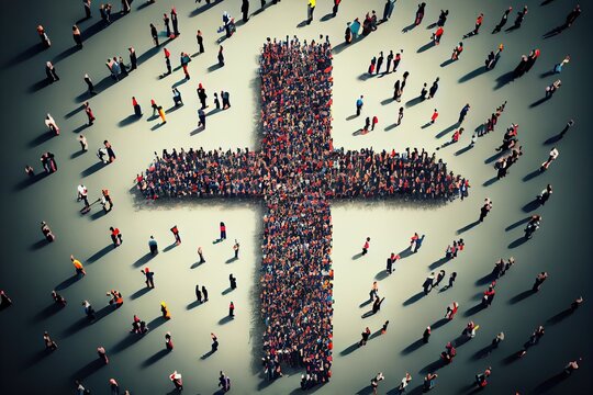 A Large Group Of People Standing In The Shape Of A Cross On A Gray Background Centered A Stock Photo Neoplasticism