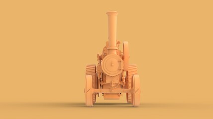 Concept style agriculture farming retro tractor machine with engine power 3d rendering image isolated on solid background front side view