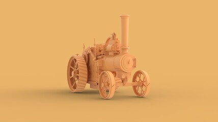 Concept style agriculture farming retro tractor machine with engine power 3d rendering image isolated on solid background isometric front left view
