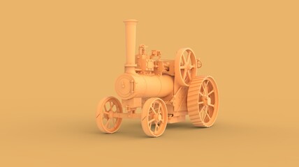Concept style agriculture farming retro tractor machine with engine power 3d rendering image isolated on solid background isometric front right view