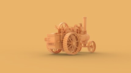 Concept style agriculture farming retro tractor machine with engine power 3d rendering image isolated on solid background isometric back left view