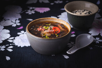 Seaweed Korean soup Miyeokguk or Miyeok guk  recipe, hot healthy soup  with beef and Wakame...