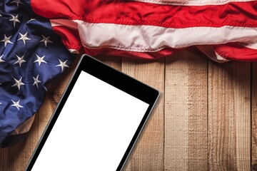 Blank screen on modern smartphone on USA flag