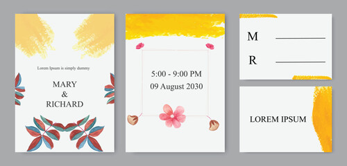 abstract watercolor beautiful wedding invitation card set template background design