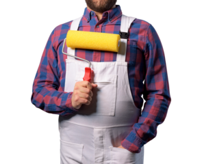 Professional painter posing with paint roller