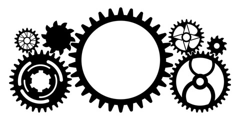 Modern gears set system isolated on white background with different size and style