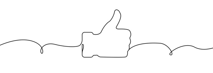 Like or thumb up one line drawing.Thumb up continuous line .Hand showing like symbol.