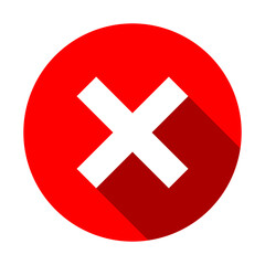 Obraz premium Round No or Wrong or Declined Rejected Icon Sign with X Cross and 3D Shadow Effect in Red Circle. Vector Image.