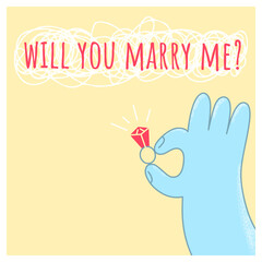 Will you marry me.Marriage proposal illustration with wedding ring and hand.decor,posters,cards,banners,t-shirts.Vector