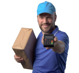 Delivery man holding a POS terminal
