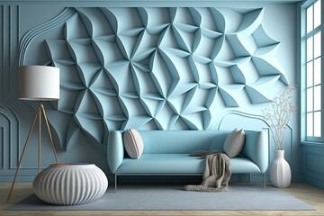 3d wallpaper, blue wall art interior , ai generated