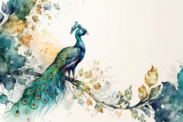 3d wallpaper, abstract background with peacock decoration, wall art, ai generated