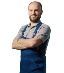 Confident repairman posing and smiling at camera