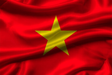 Close up of waving of Vietnam silk flag for Independence Day concept.