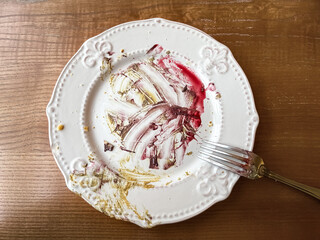 Dirty Plate After Eaten Dessert on the Wooden Table