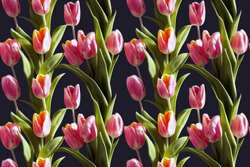 motif répétitif avec plein de fleurs de tulipes - illustration IA