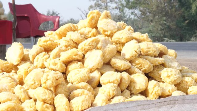  Pile Of Jaggery Lumps On Sale On Roadside In Punjab 