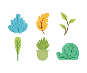 leaf and shrub icons set vector illustration