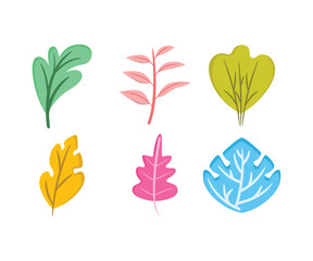 leaf and shrub icons set vector illustration