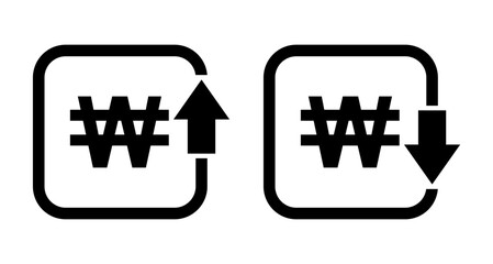 Set of cost symbol won increase and decrease icon. Money vector symbol isolated on background