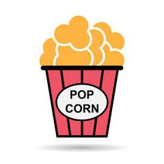 Popcorn food design shadow icon, web corn box snack flat vector illustration element