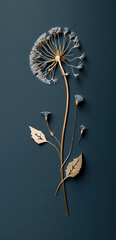 Kintsugi dandelion, delicate, minimalist cyanotype. Generative AI.