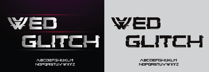 Web Glitch, Modern Sport Fonts. Typeface Tech style fonts for technology, digital, movie, logo design. Alphabet Collections