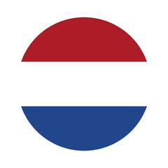 Round Circle Flag Selection Button Badge Icon with Netherlands Flag for the Dutch Language. Vector Image.