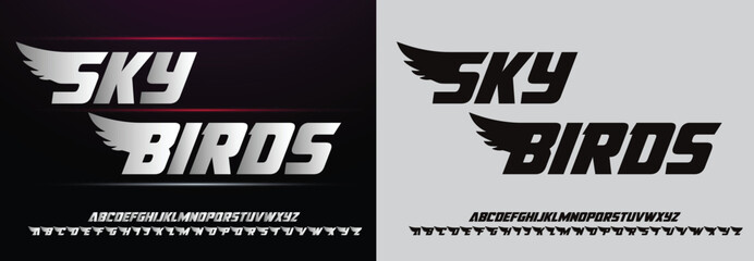 Obraz premium Sky Birds, Modern Sport Fonts. Typeface Tech style fonts for technology, digital, movie, logo design. Alphabet Collections
