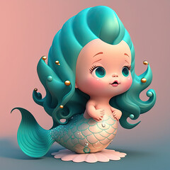 Cute cartoon little mermaid, generative AI