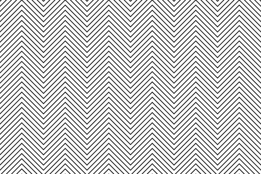 Black zigzag chevron lines pattern on white background vector. Saw tooth or wave stripes pattern. Wall and floor ceramic tiles seamless pattern.