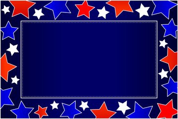 American flag symbols patriotic starry border frame on blue background with copy space for your text.	