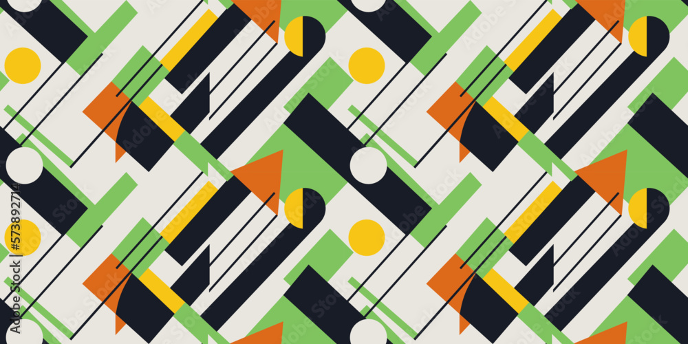 Aufkleber Minimal geometric abstraction style. Avant-garde art. Seamless diagonal lines, colored shapes. Seamless vector print for textiles, pillows, notebooks, diaries, packaging.