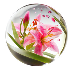 lilly flowers in glass ball , isolated on transparent background cutout , generative ai