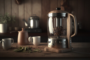 Tea maker in a kitchen background, small kitchen appliances, home and restaurant, generative ai
