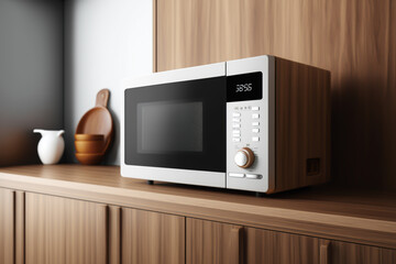 Obraz premium Small appliances technologies in a white and wooden modern kitchen, small kitchen appliances, home and restaurant, generative ai