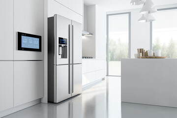 Small appliances technologies in a white and wooden modern kitchen, small kitchen appliances, home and restaurant, generative ai