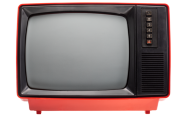 Generic eighties CRT TV receiver isolated on white background. Retro technology concept