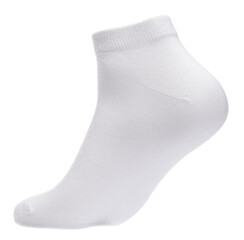 White cotton-blend low cut ankle sock on foot mannequin isolated on a white background