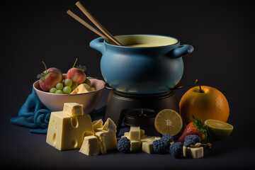 Obraz na płótnie Canvas colour fondue in a colored isolated background, small kitchen appliances, home and restaurant, generative ai