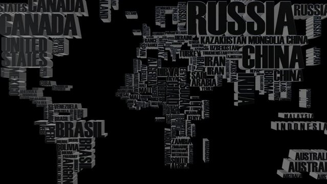 Countries Typography Map 3D Animation With Alpha Video