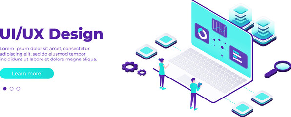 UI/UX design concept. Banner vector isometric illustration, ui concept for your website. Data analysis, management, SEO, online shopping and startup business. PNG image