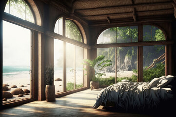 Fototapeta premium Eco-Friendly Living: A Room with Natural Light and Sustainable Furnishings. Generative AI