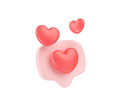 3d social media love heart bubble render - message red heart for ig blog, chat and network speech on mobile phone
