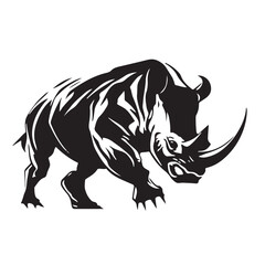 Rhino logo template. Endangered African Rhinoceros silhouette icon. Horned animal symbol. Vector illustration.
