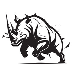 Fototapeta na wymiar Rhino logo template. Endangered African Rhinoceros silhouette icon. Horned animal symbol. Vector illustration.