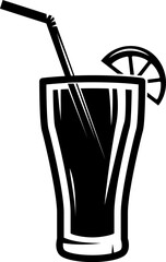 Illustration of cocktail in vintage monochrome style. Design element for logo, label, sign, poster, card, badge. Vector illustration
