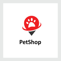 
pet shop location logo with footprints vector illustration design, line art pet house creative logo design