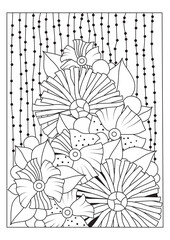 Black-white background for drawing. Art therapy. Coloring page. Floral vector drawing.