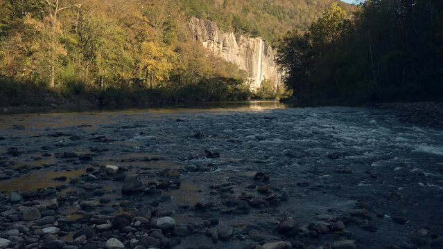 Arkansas Buffalo national river of the Ozark mountains with cliff rock face  
